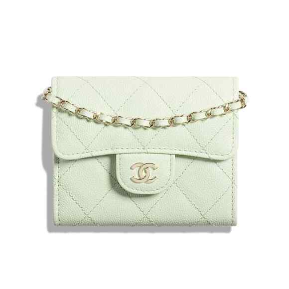 Chanel 22C Green Caviar Mini Wallet On Chain Gold Card Shoulder Crossbody Bag - Picture 1 of 12
